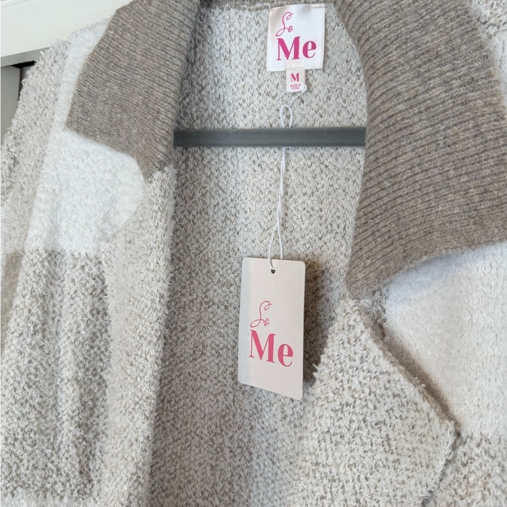 SO ME Beige and White Checkered Cardigan New - Picture 6 of 10
